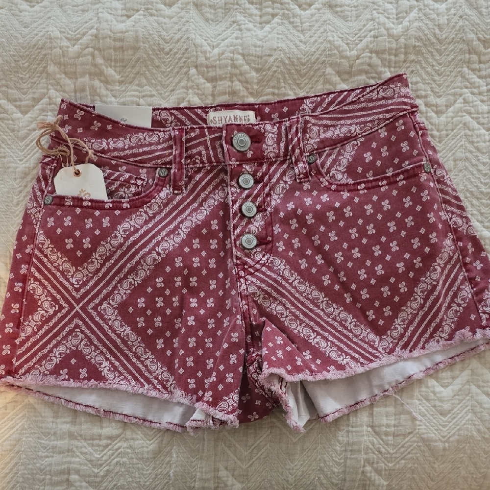 Shyanne Women's Burgundy Patterned High Waist Shorts